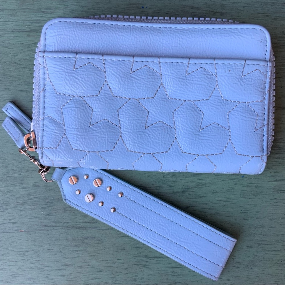 Elegant Light Blue Faux Leather Wristlet Clutch with Detachable Handle